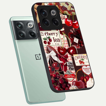  Aesthetic Cherry Tea phone case For OnePlus 10T showing premium glass back cover with detailed artwork