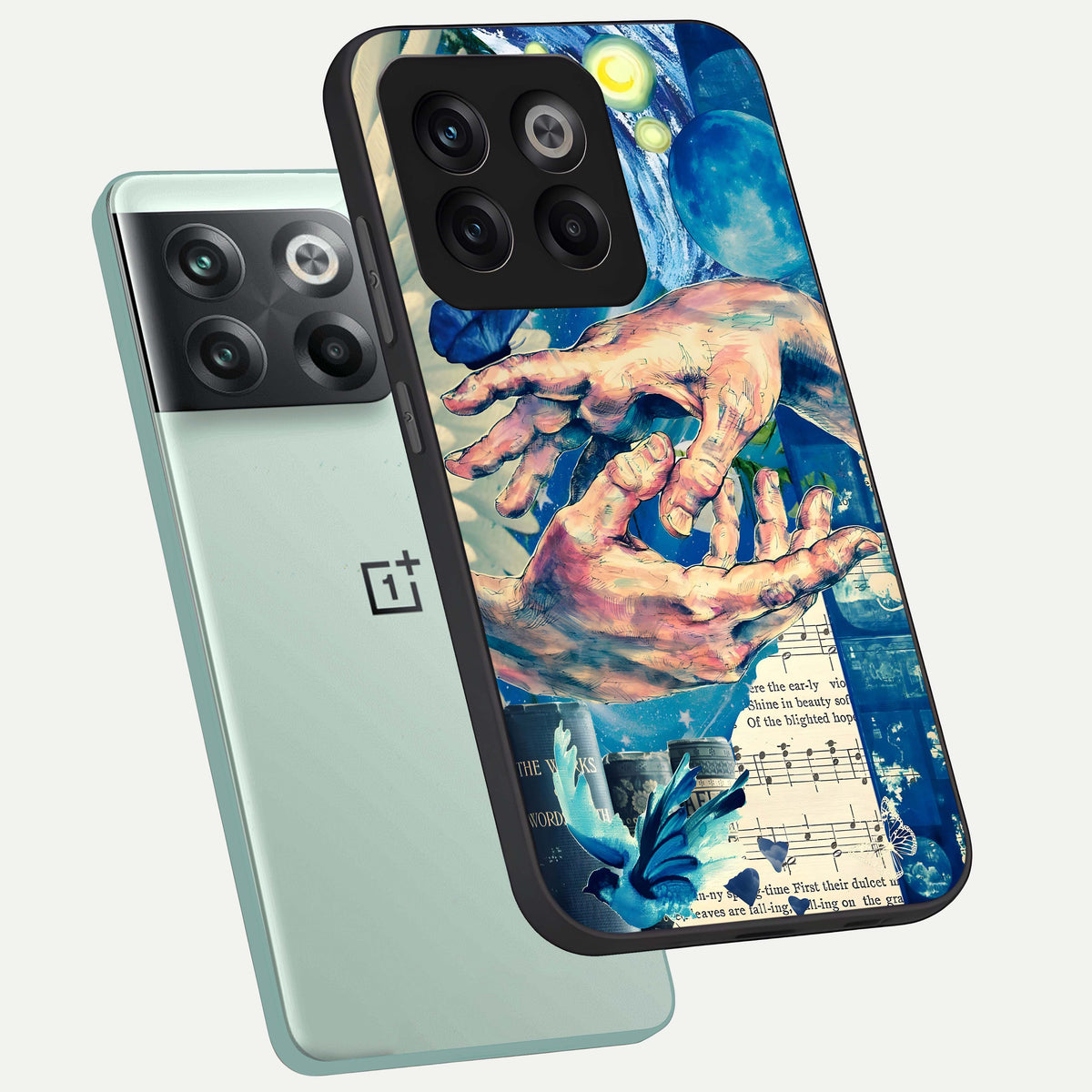  Aesthetic Divider phone case For OnePlus 10T showing premium glass back cover with detailed artwork