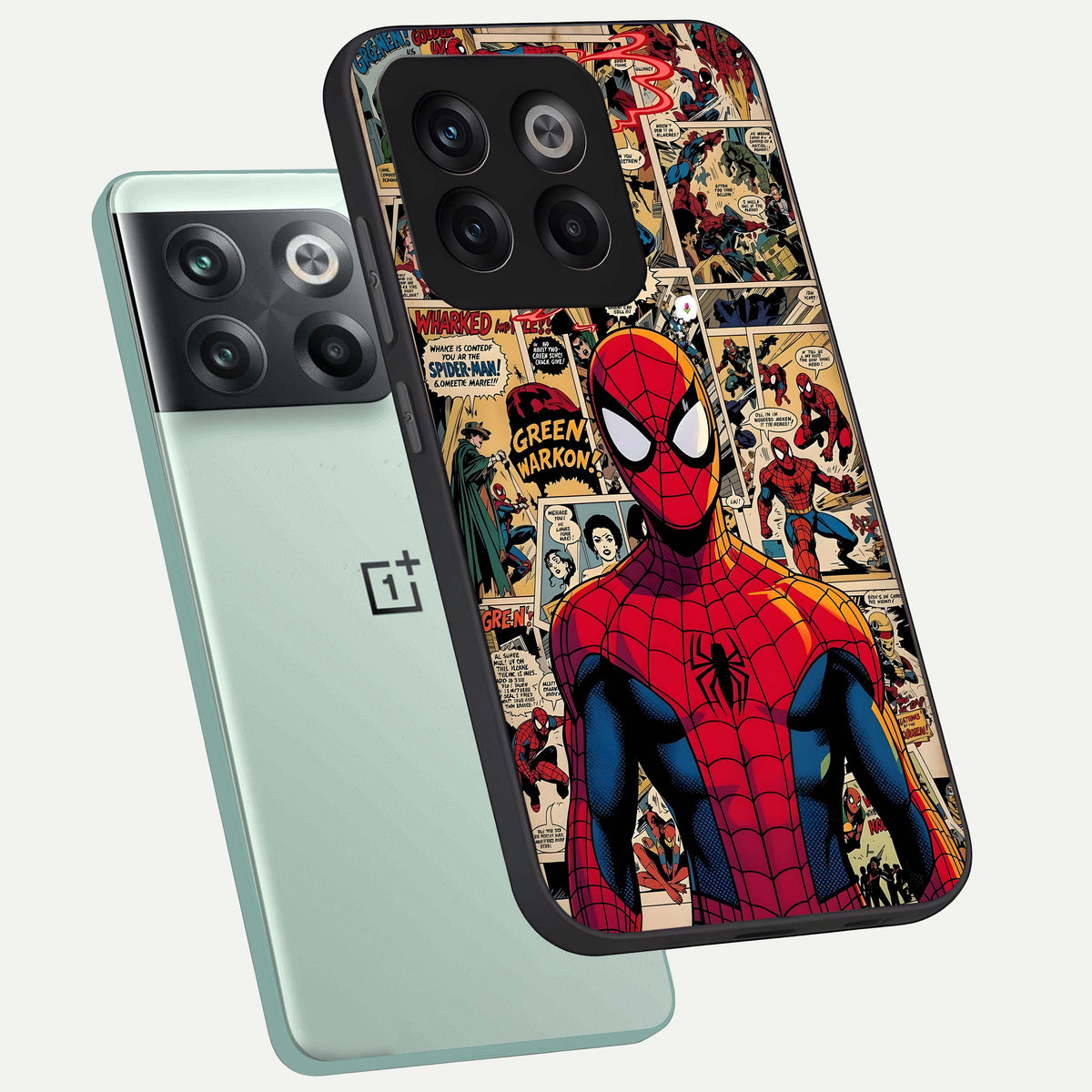  Aesthetic Spider phone case For OnePlus 10T showing premium glass back cover with detailed artwork