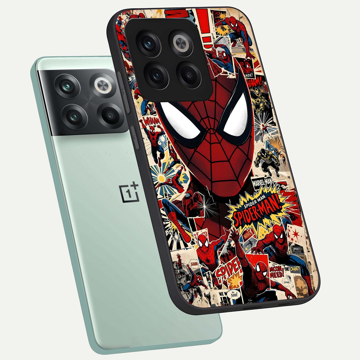  Aesthetic Wonder Spider phone case For OnePlus 10T showing premium glass back cover with detailed artwork