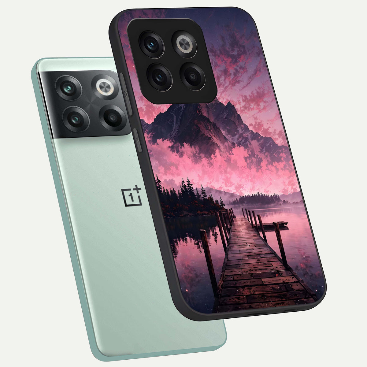  Beautiful Mountain View phone case For OnePlus 10T showing premium glass back cover with detailed artwork