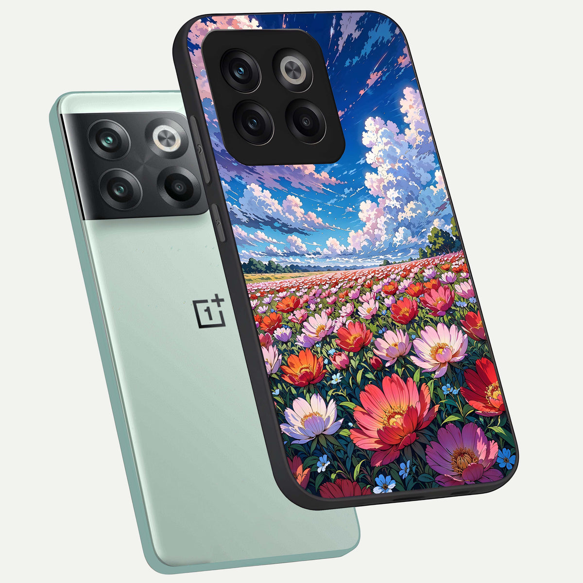  Blossom Sky Field phone case For OnePlus 10T showing premium glass back cover with detailed artwork