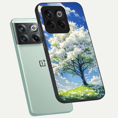  Blossom Sky Serenity phone case For OnePlus 10T showing premium glass back cover with detailed artwork