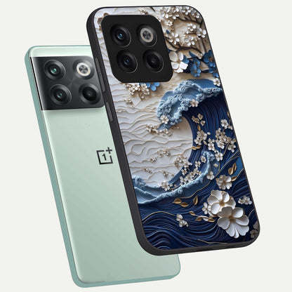  Blossom Wave Art phone case For OnePlus 10T showing premium glass back cover with detailed artwork