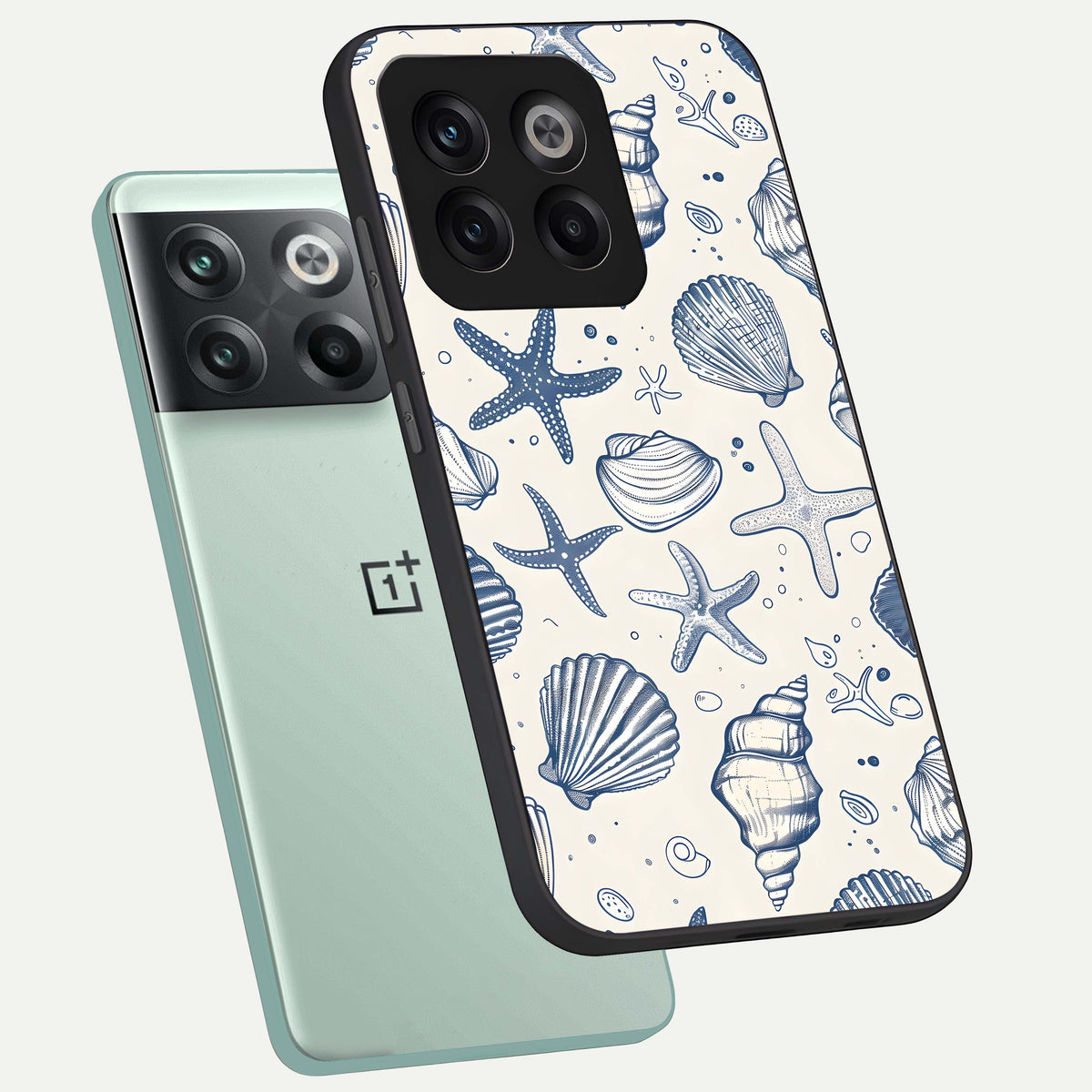  Blue Ocean Outline phone case For OnePlus 10T showing premium glass back cover with detailed artwork