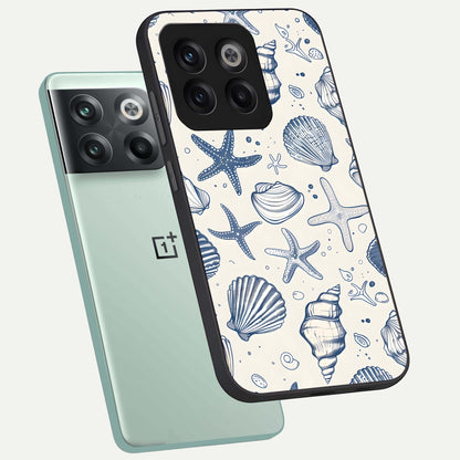  Blue Ocean Outline phone case For OnePlus 10T showing premium glass back cover with detailed artwork