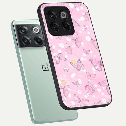  Blush Butterfly Garden phone case For OnePlus 10T showing premium glass back cover with detailed artwork