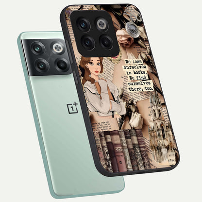  Bookish Dream World phone case For OnePlus 10T showing premium glass back cover with detailed artwork