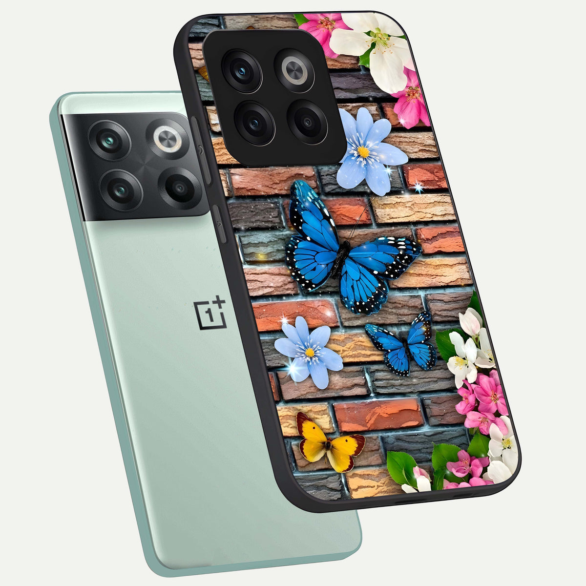  Brick Bloom Flight phone case For OnePlus 10T showing premium glass back cover with detailed artwork