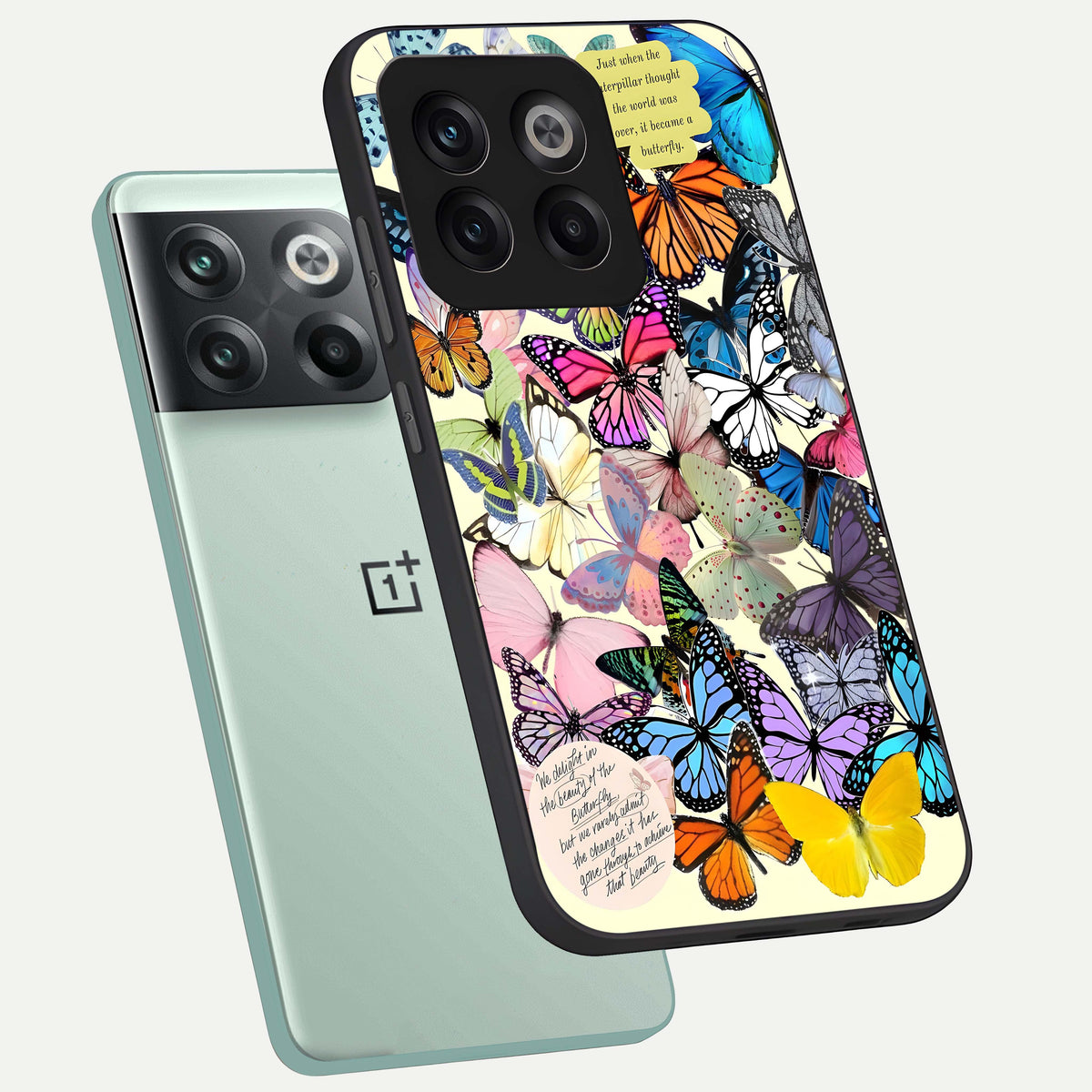  Butterflies Petal Dream phone case For OnePlus 10T showing premium glass back cover with detailed artwork