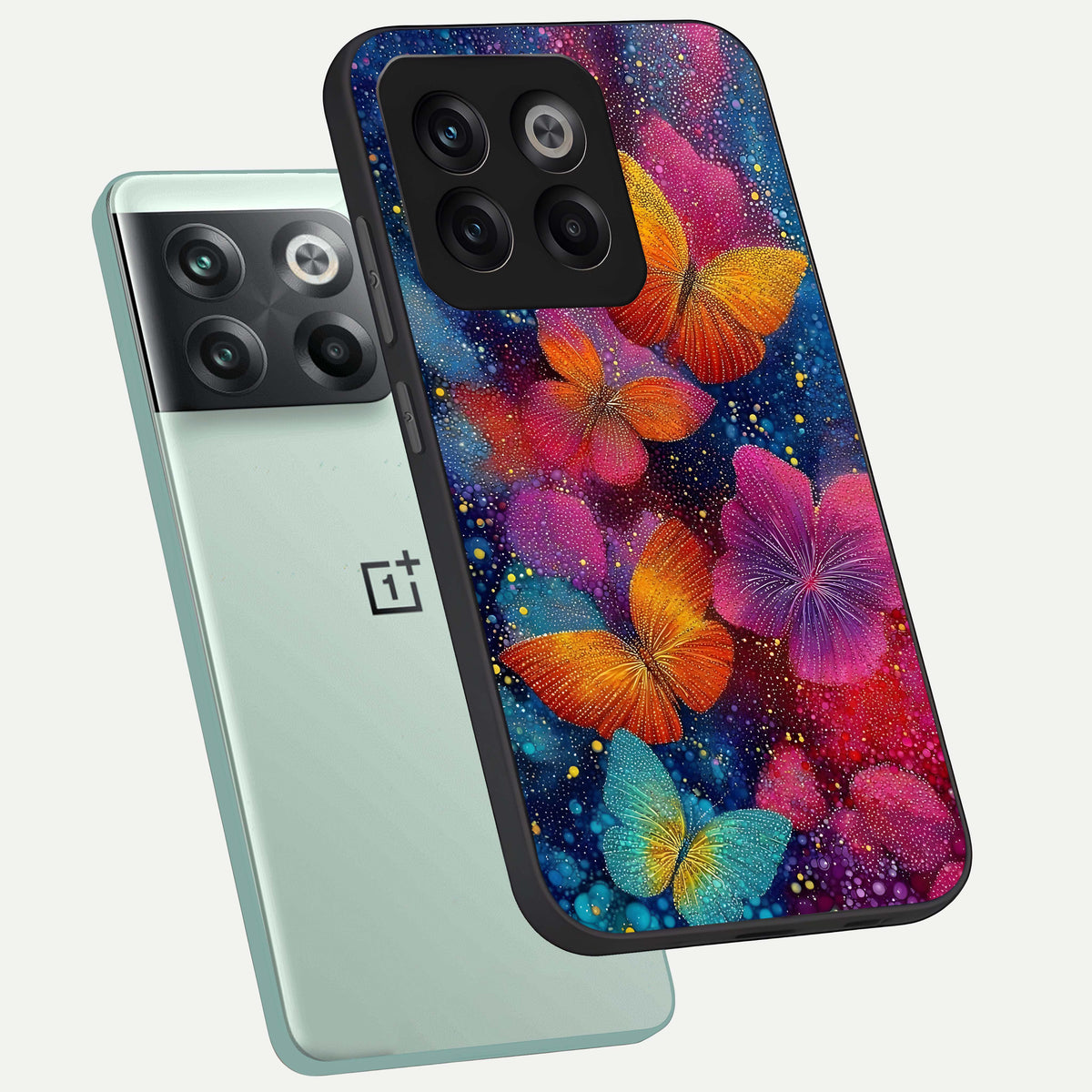  Butterfly Dream Mist phone case For OnePlus 10T showing premium glass back cover with detailed artwork