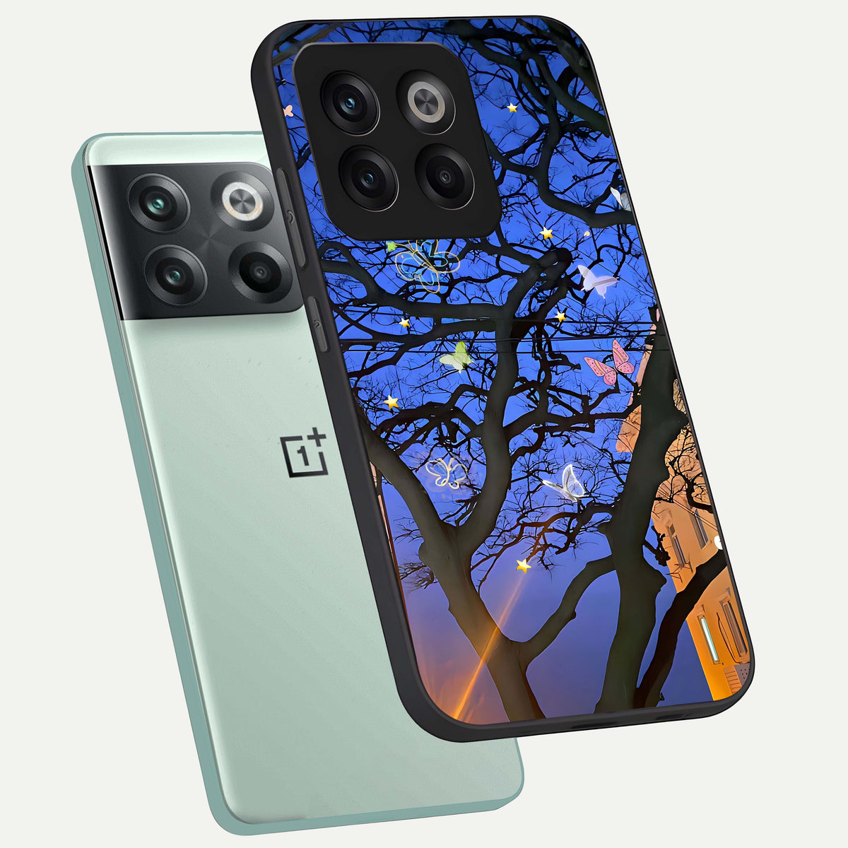  Butterfly Night Magic phone case For OnePlus 10T showing premium glass back cover with detailed artwork
