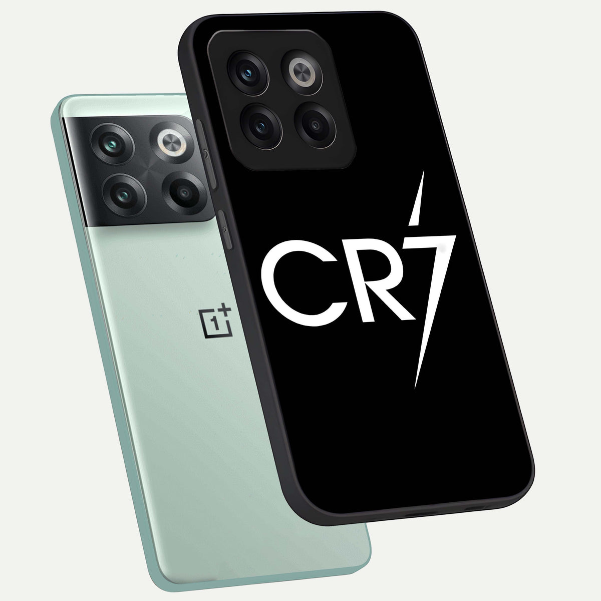  CR7 Elite Strike phone case For OnePlus 10T showing premium glass back cover with detailed artwork