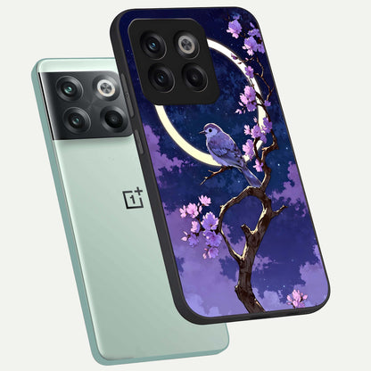 Celestial Bird Blossom phone case For OnePlus 10T showing premium glass back cover with detailed artwork