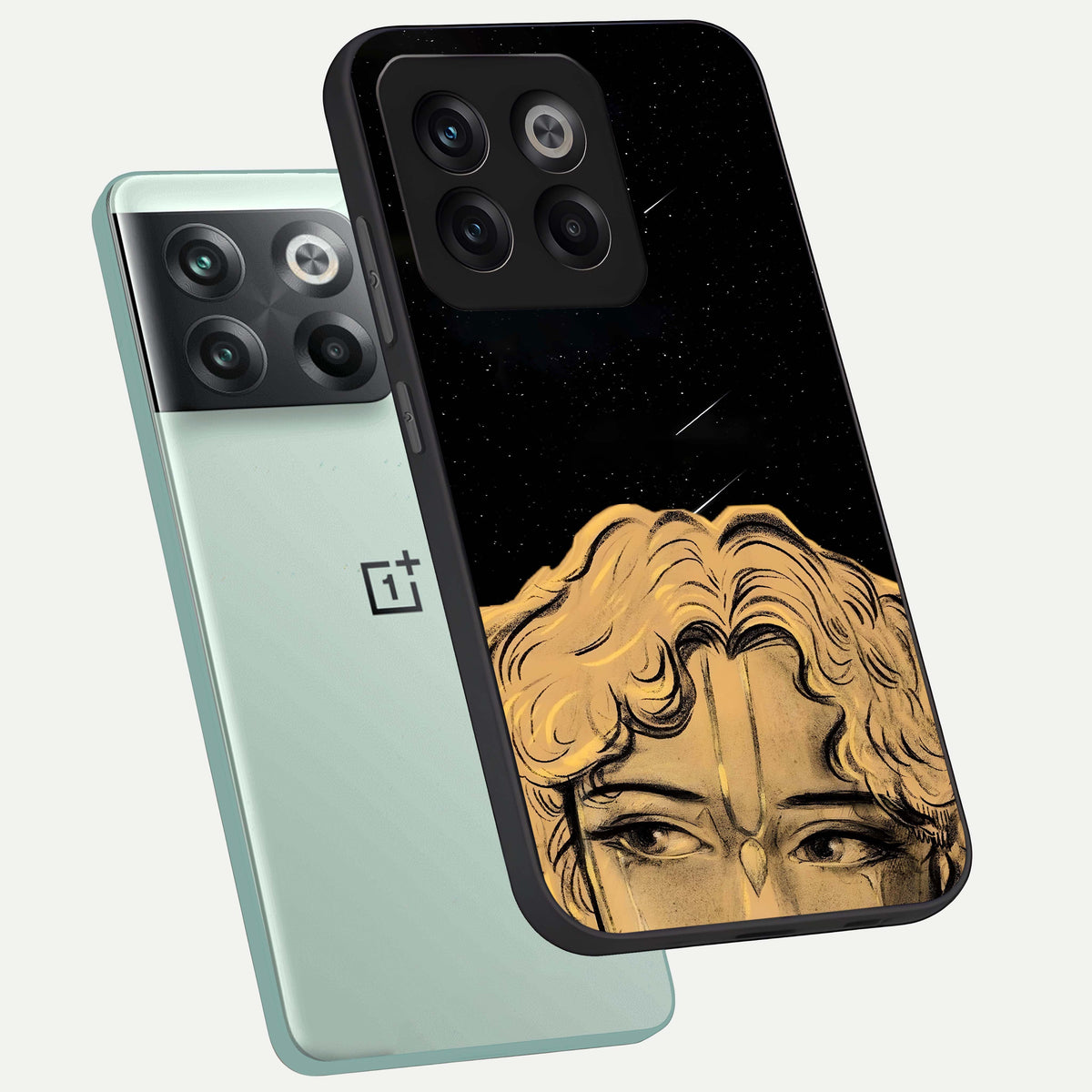  Celestial Gods Plan phone case For OnePlus 10T showing premium glass back cover with detailed artwork