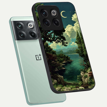  Celestial Lake Peace phone case For OnePlus 10T showing premium glass back cover with detailed artwork