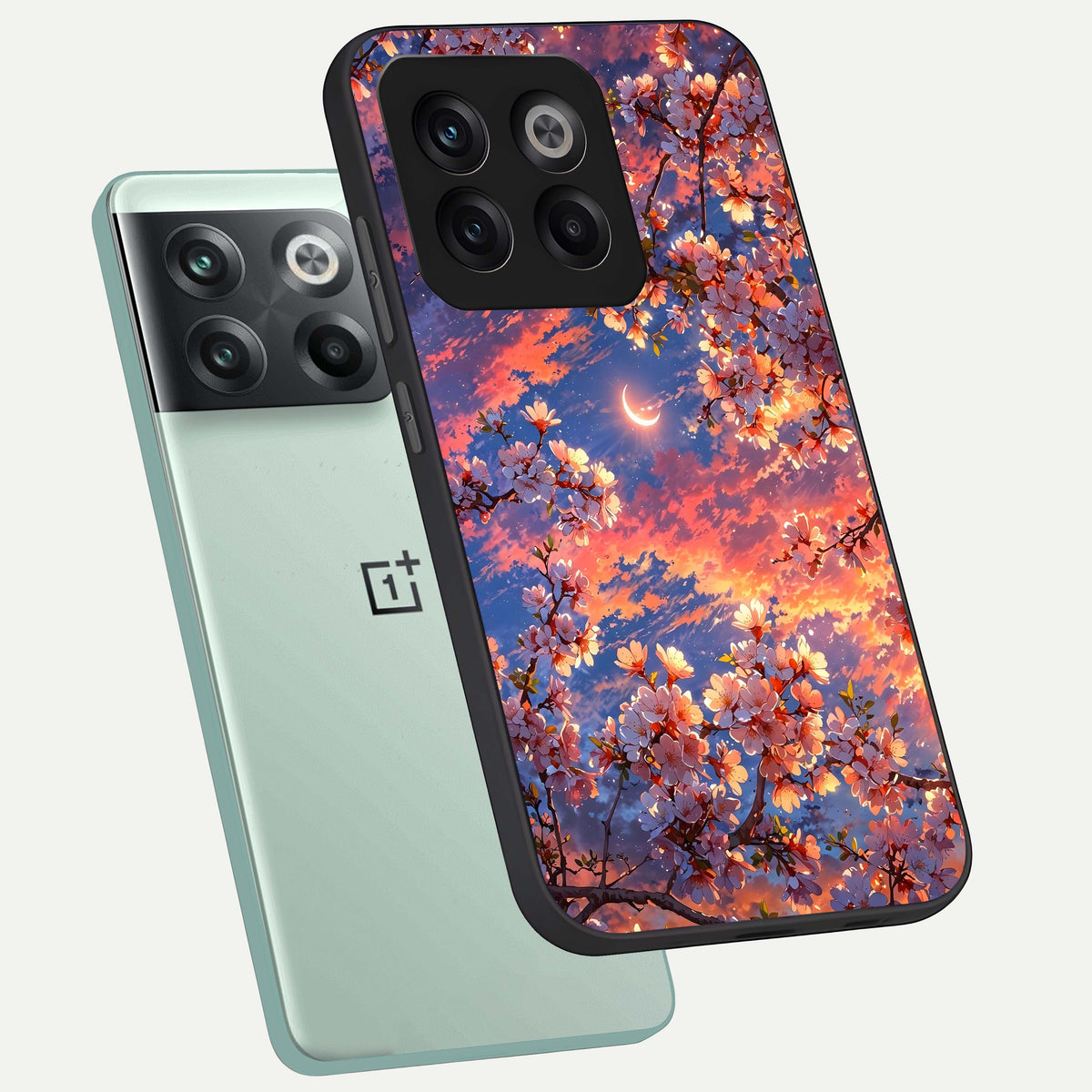  Celestial Sakura Sunset phone case For OnePlus 10T showing premium glass back cover with detailed artwork