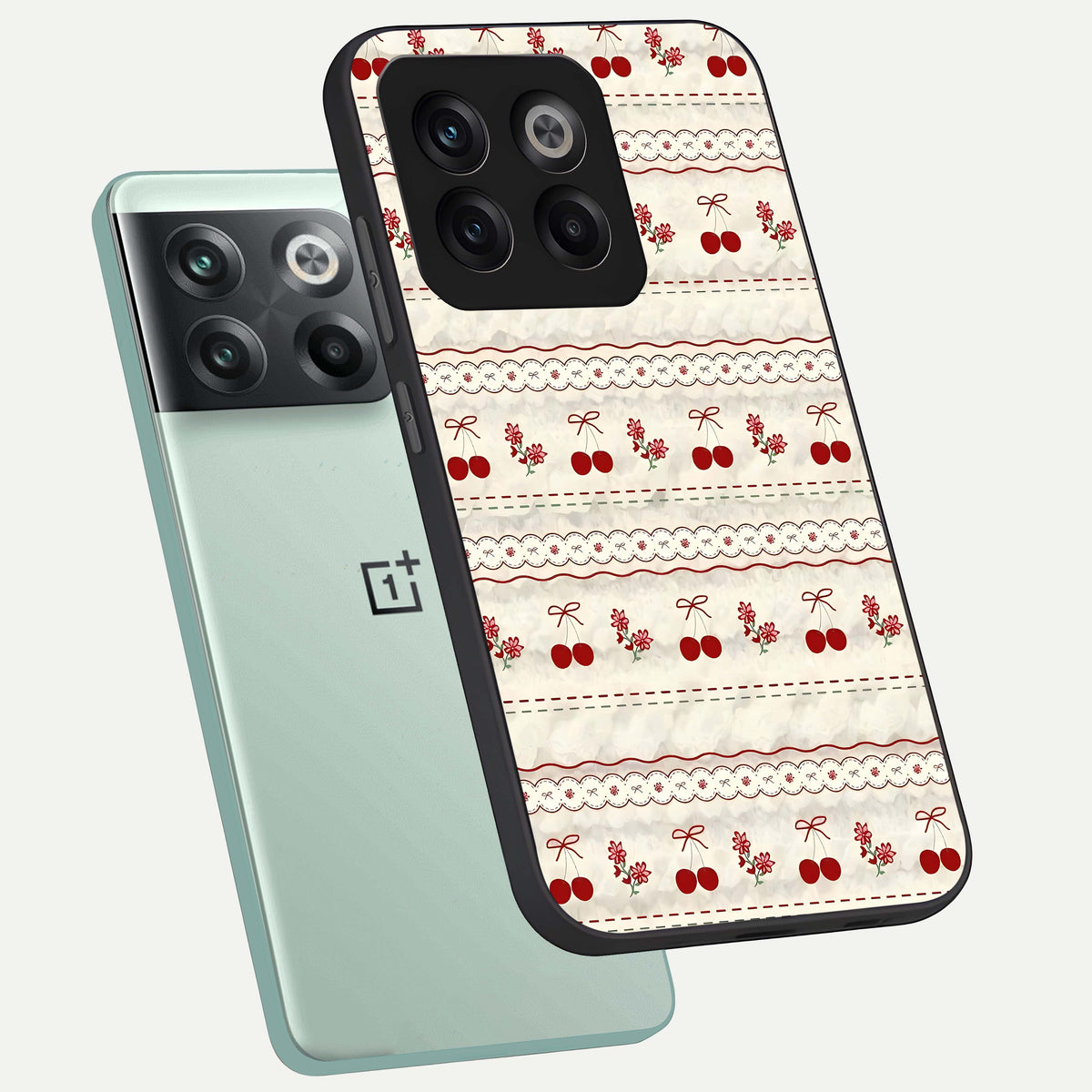  Cherry Bloom Charm phone case For OnePlus 10T showing premium glass back cover with detailed artwork