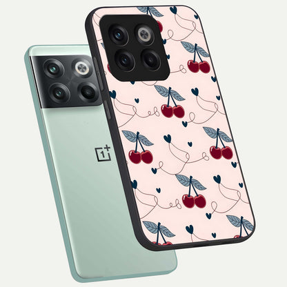  Cherry Heart Line phone case For OnePlus 10T showing premium glass back cover with detailed artwork