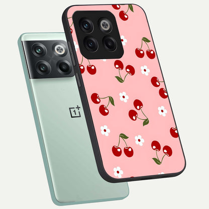 Cherry Love Mood phone case For OnePlus 10T showing premium glass back cover with detailed artwork