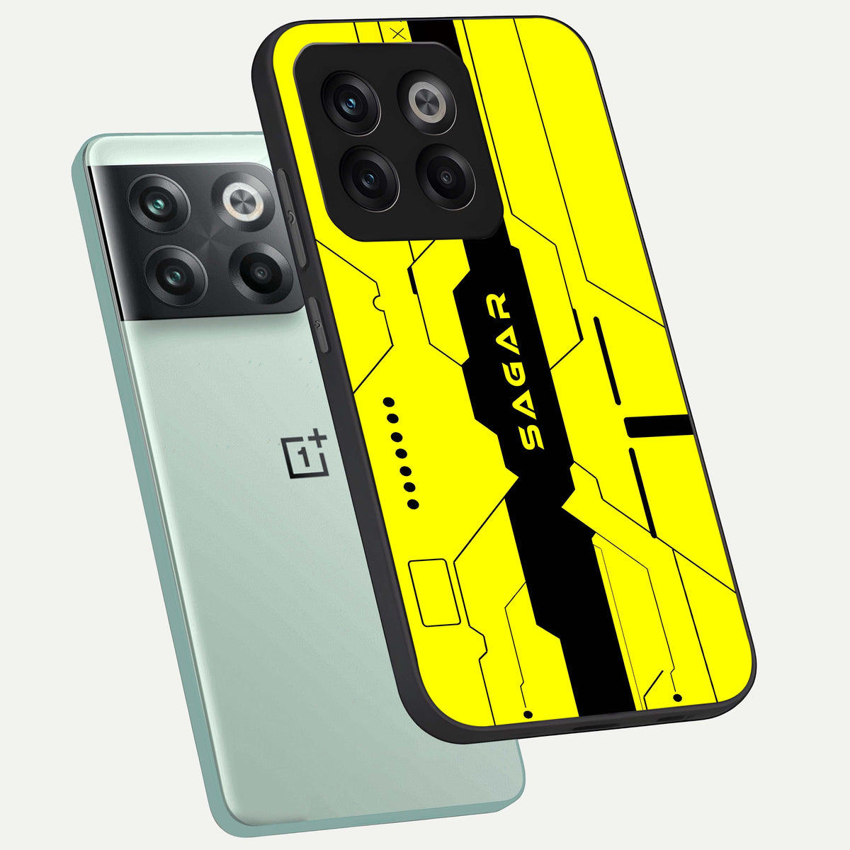  Circuit CYBERPUNK Custom Name phone case For OnePlus 10T showing premium glass back cover with detailed artwork