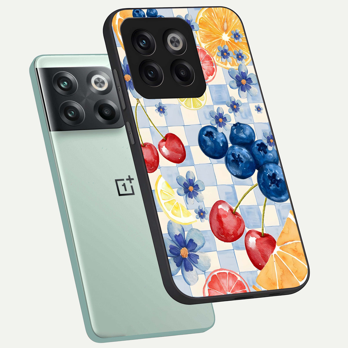  Citrus Bloom Joy phone case For OnePlus 10T showing premium glass back cover with detailed artwork