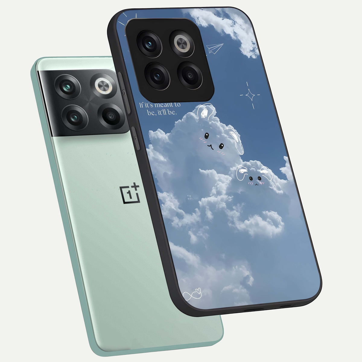  Cloud Bunny Dreams phone case For OnePlus 10T showing premium glass back cover with detailed artwork