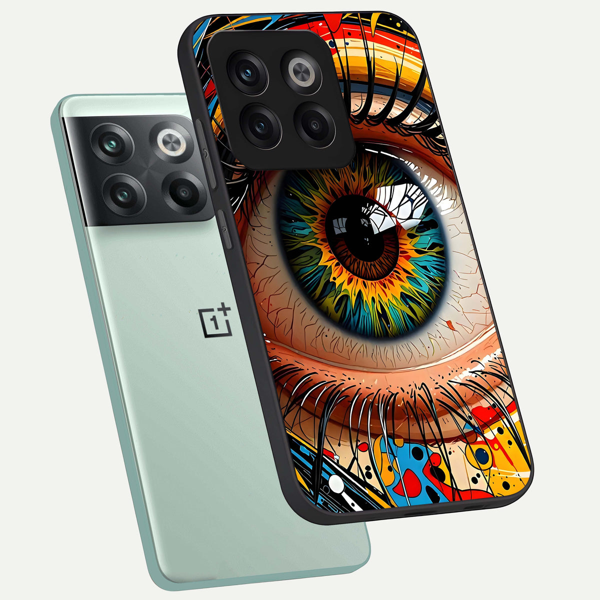  Colorful Eye phone case For OnePlus 10T showing premium glass back cover with detailed artwork
