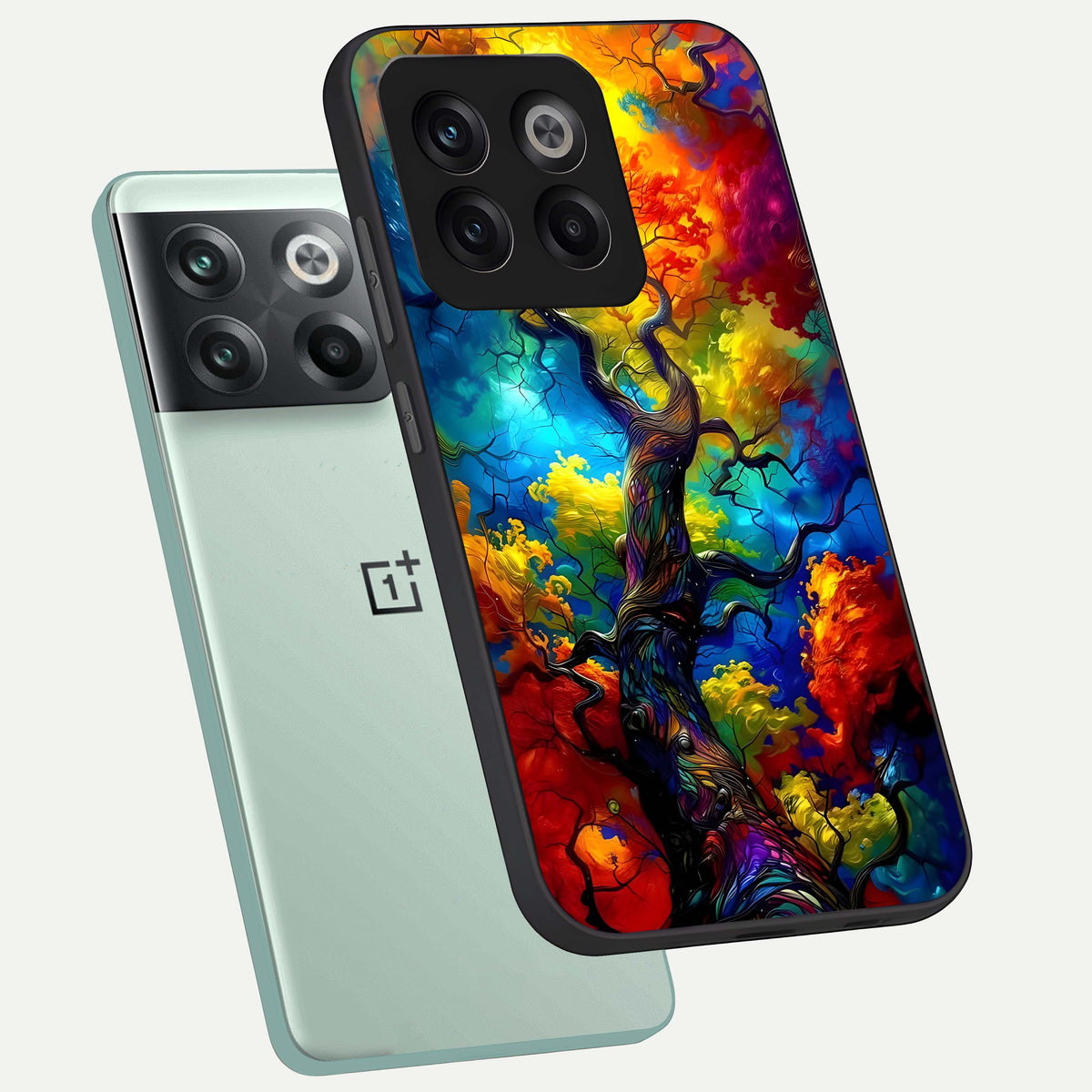  Colorful Soda Bottles phone case For OnePlus 10T showing premium glass back cover with detailed artwork