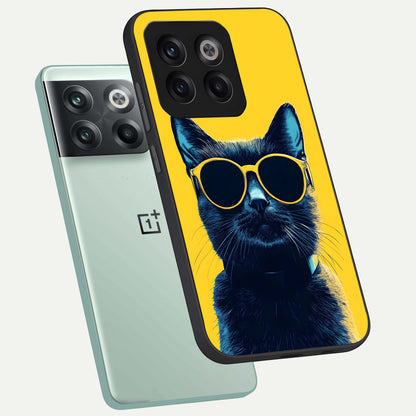  Cool Cat Vibes phone case For OnePlus 10T showing premium glass back cover with detailed artwork