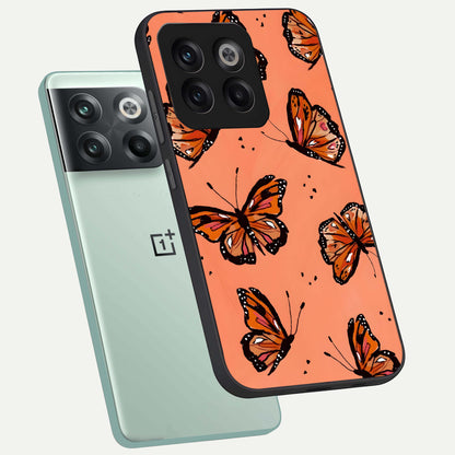  Coral Wing Butterfly phone case For OnePlus 10T showing premium glass back cover with detailed artwork