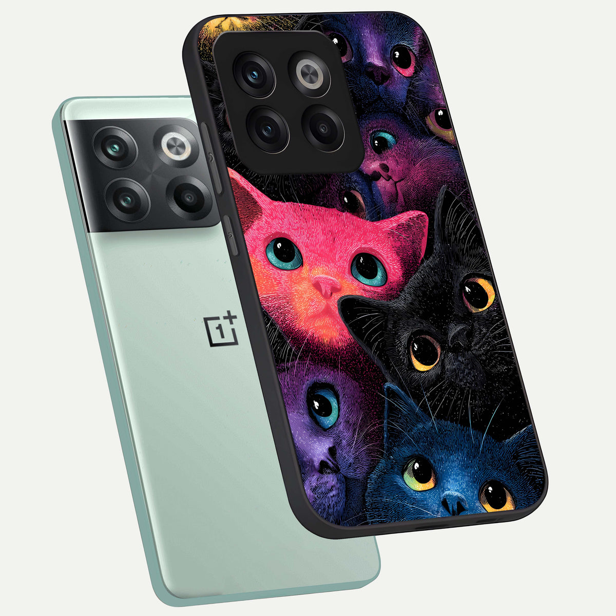  Cosmic Cats Dreams phone case For OnePlus 10T showing premium glass back cover with detailed artwork
