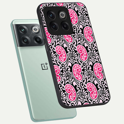  Crimson Paisley Charm phone case For OnePlus 10T showing premium glass back cover with detailed artwork