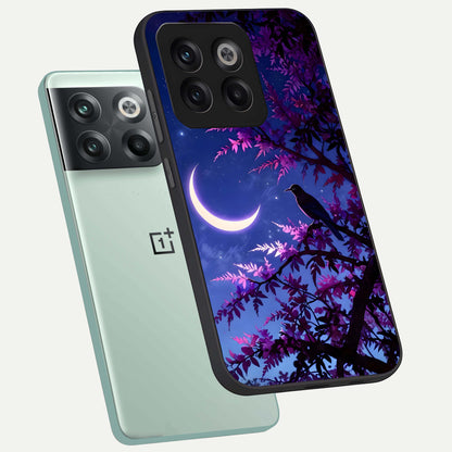  Crow And Moon Scenery phone case For OnePlus 10T showing premium glass back cover with detailed artwork