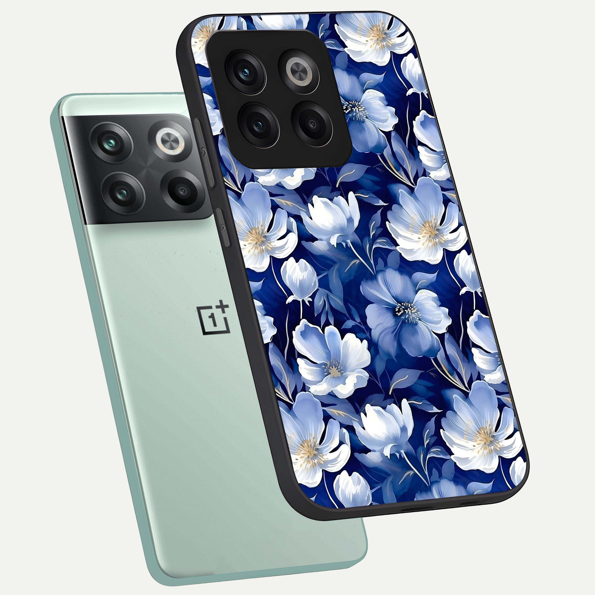  Cute Floral Patterns phone case For OnePlus 10T showing premium glass back cover with detailed artwork
