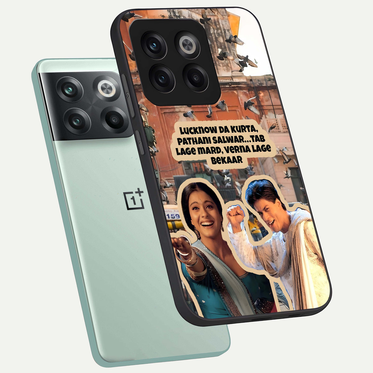  Desi Retro Vibes phone case For OnePlus 10T showing premium glass back cover with detailed artwork