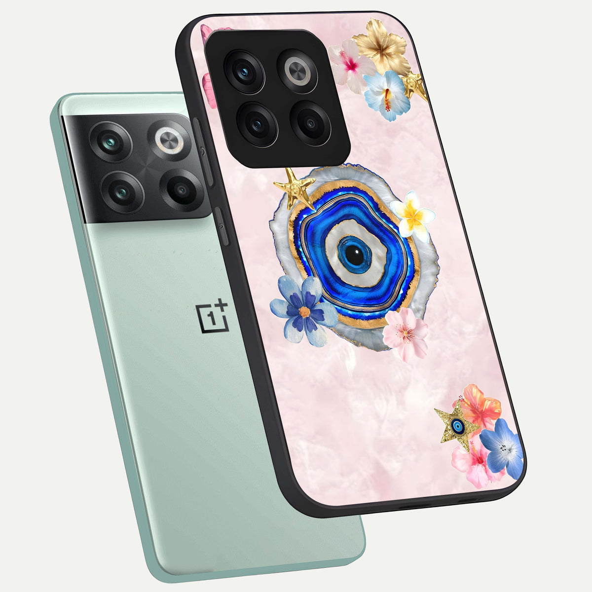  Divine Aura Bloom phone case For OnePlus 10T showing premium glass back cover with detailed artwork