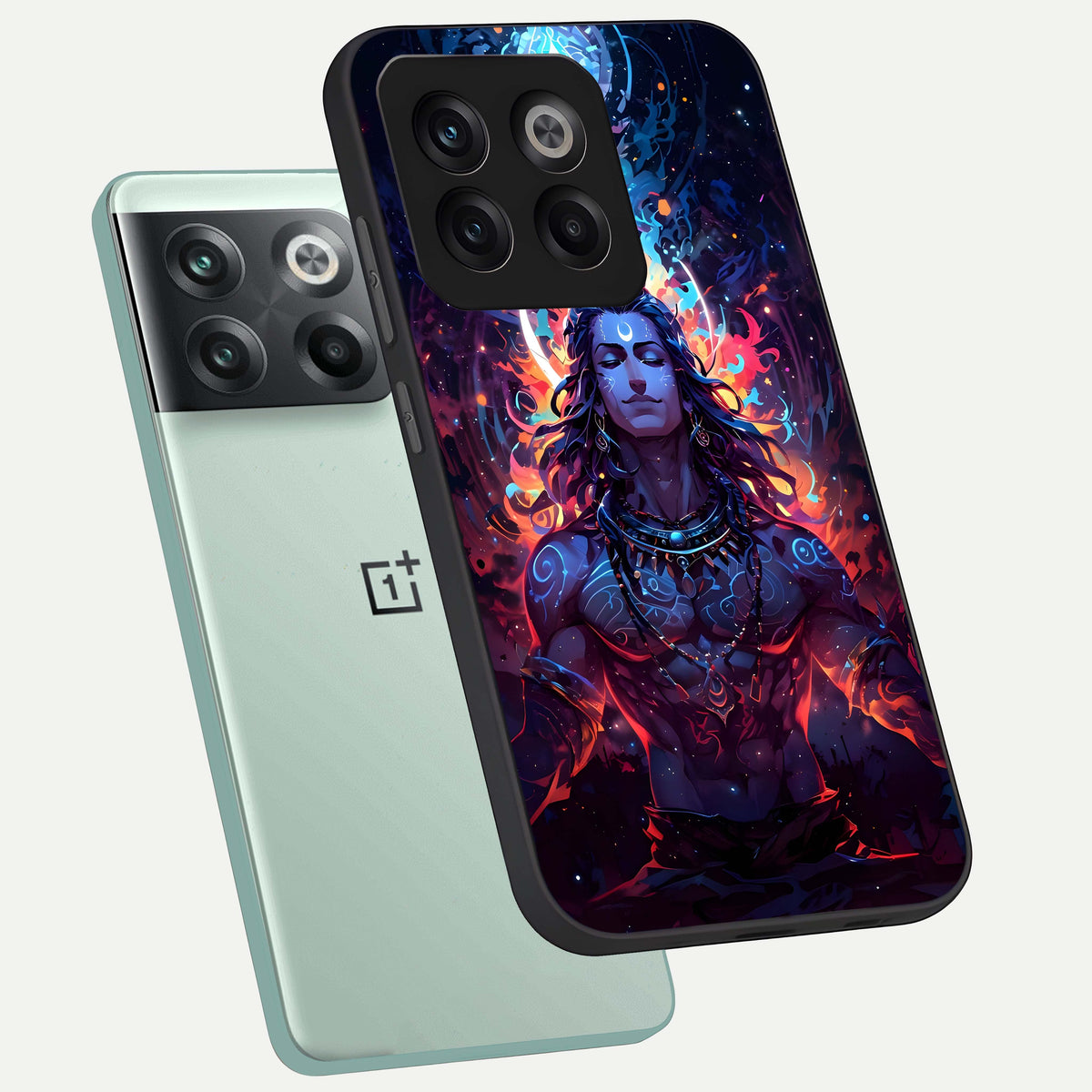  Divine Fire Shiv phone case For OnePlus 10T showing premium glass back cover with detailed artwork