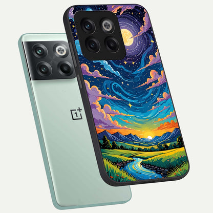  Dreamy Night Landscape phone case For OnePlus 10T showing premium glass back cover with detailed artwork