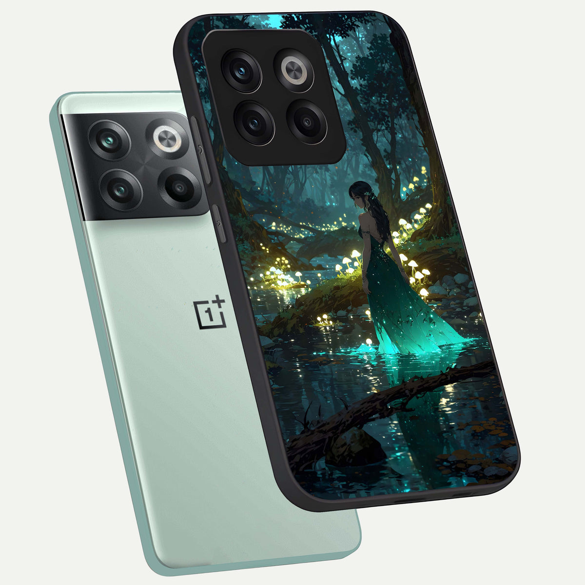  Enchanted Forest Glow phone case For OnePlus 10T showing premium glass back cover with detailed artwork
