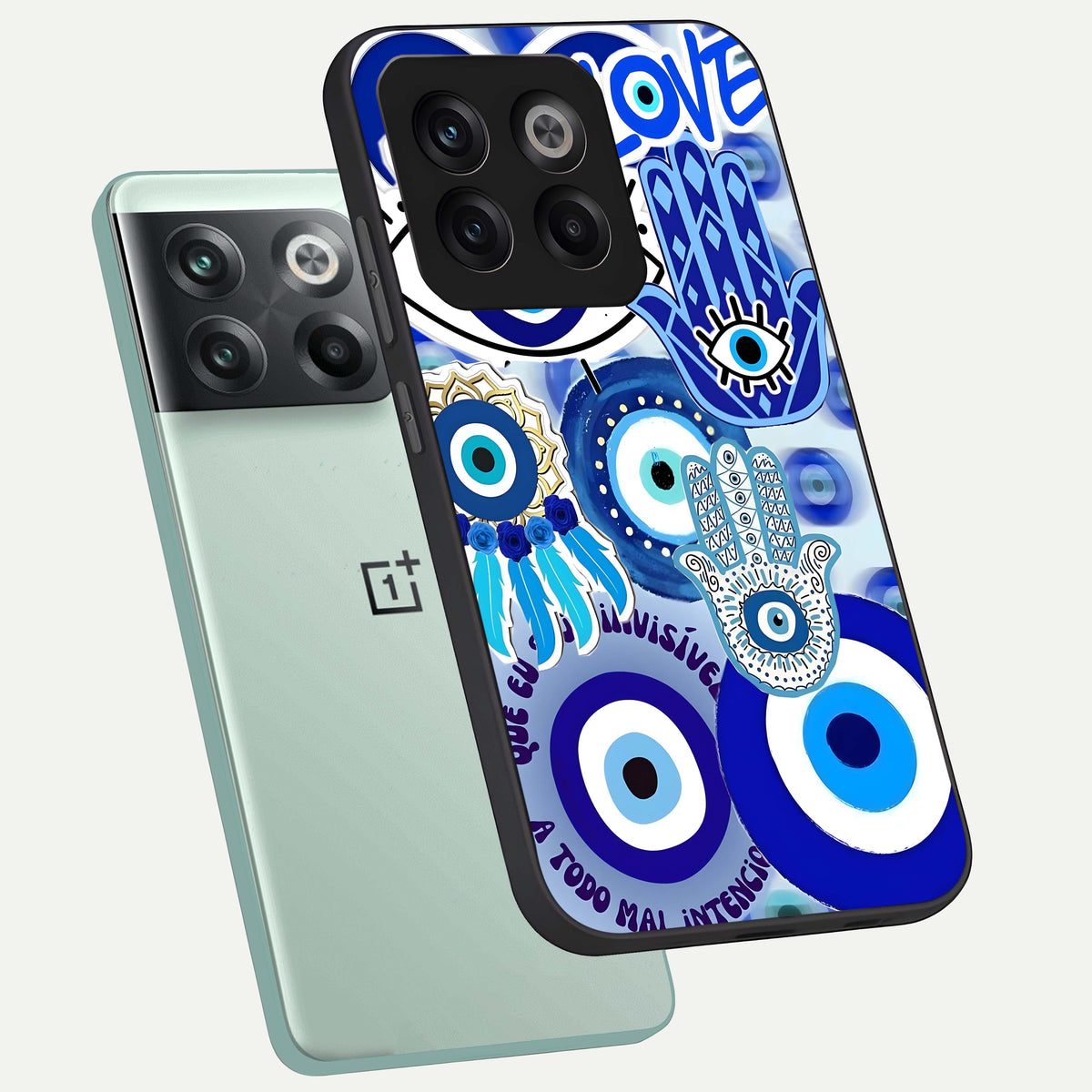  Evil Eyes Dream phone case For OnePlus 10T showing premium glass back cover with detailed artwork