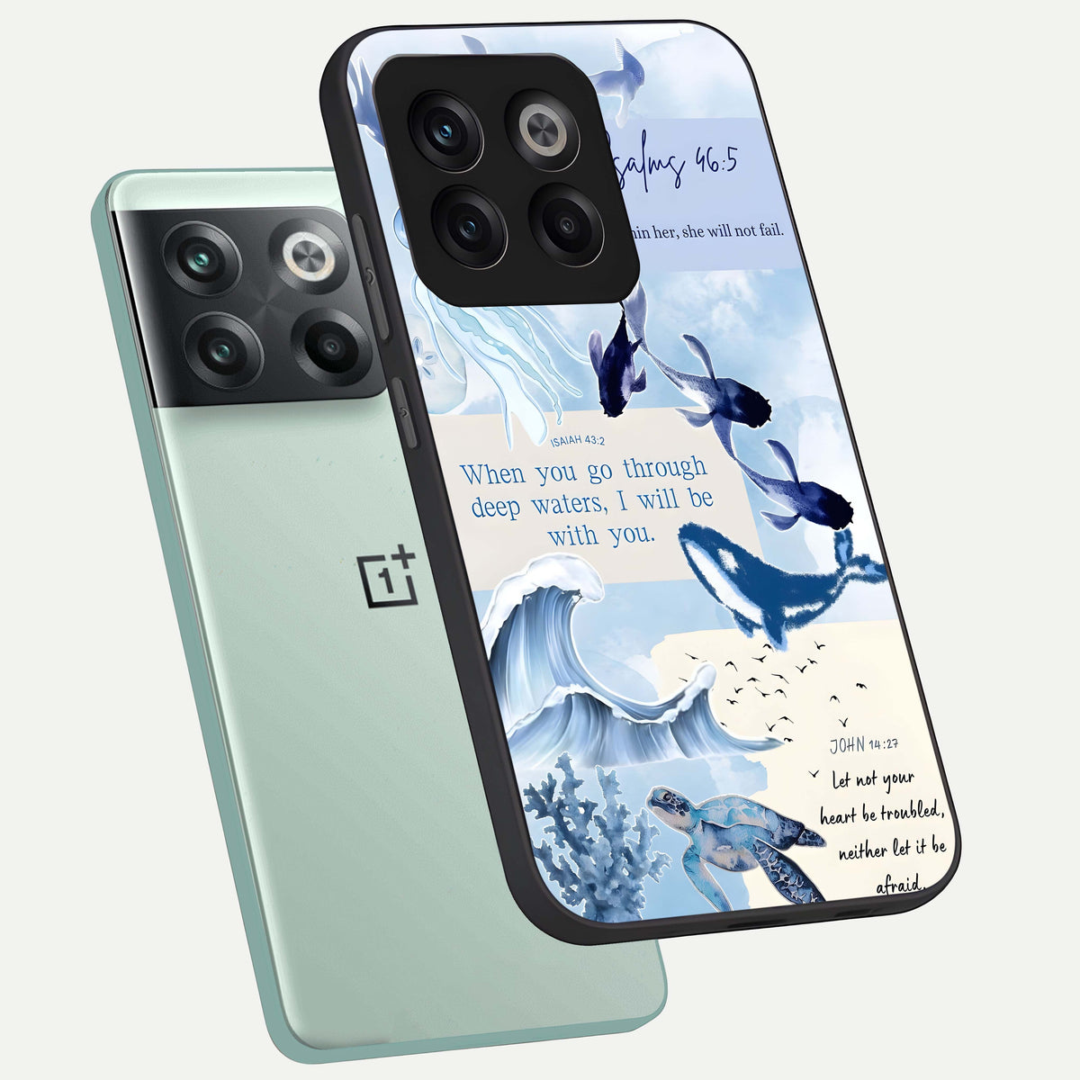  Faithful Ocean Promise phone case For OnePlus 10T showing premium glass back cover with detailed artwork