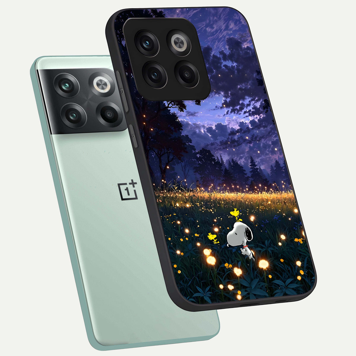  Firefly Meadow Magic phone case For OnePlus 10T showing premium glass back cover with detailed artwork