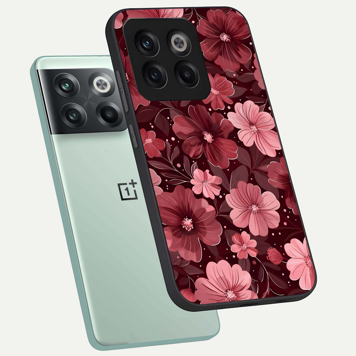  Flower Blush Bloom phone case For OnePlus 10T showing premium glass back cover with detailed artwork