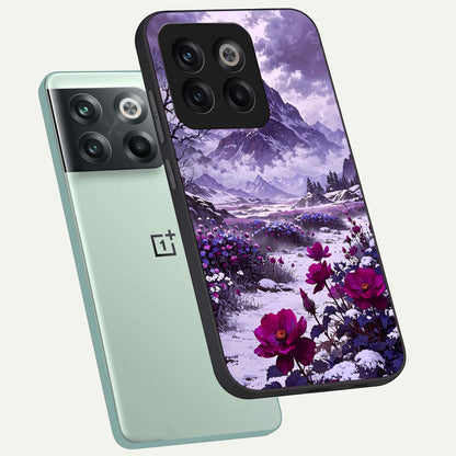 Flower Mountain View phone case For OnePlus 10T showing premium glass back cover with detailed artwork