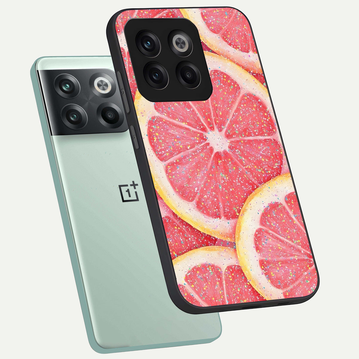  Glitter Grapefruit phone case For OnePlus 10T showing premium glass back cover with detailed artwork