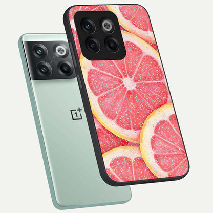  Glitter Grapefruit phone case For OnePlus 10T showing premium glass back cover with detailed artwork