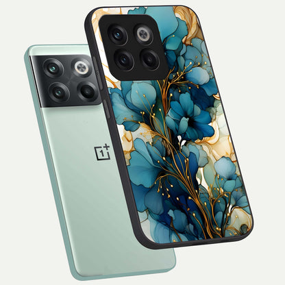  Golden Bloom Symphony phone case For OnePlus 10T showing premium glass back cover with detailed artwork