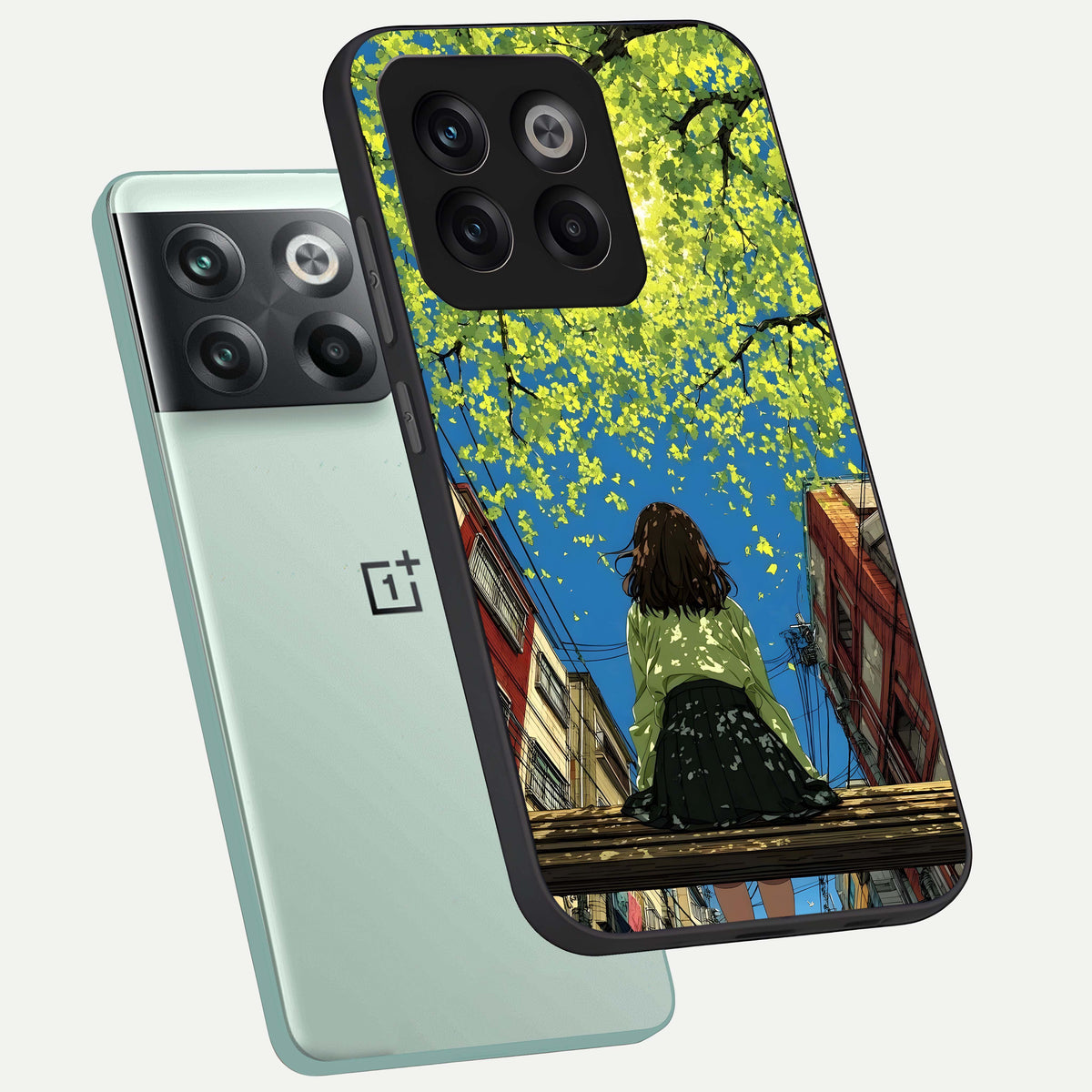  Golden Leaves Glow phone case For OnePlus 10T showing premium glass back cover with detailed artwork