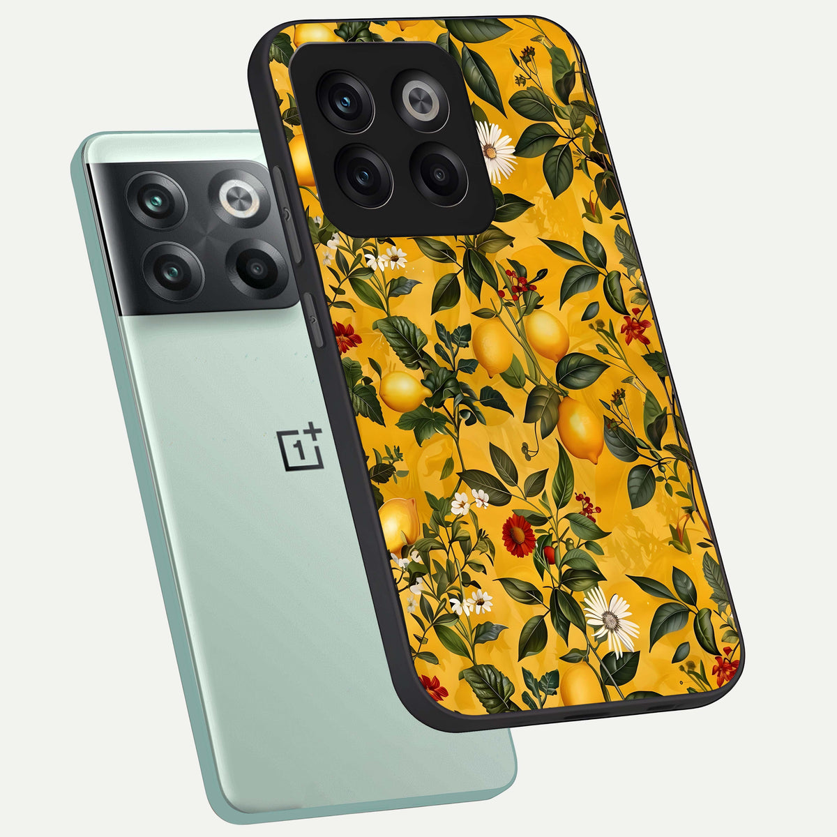  Golden Lemon Field phone case For OnePlus 10T showing premium glass back cover with detailed artwork